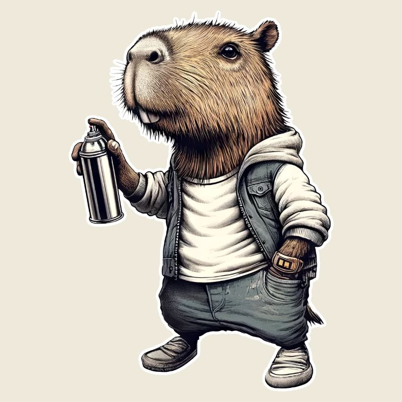 Capybara sprays graffiti