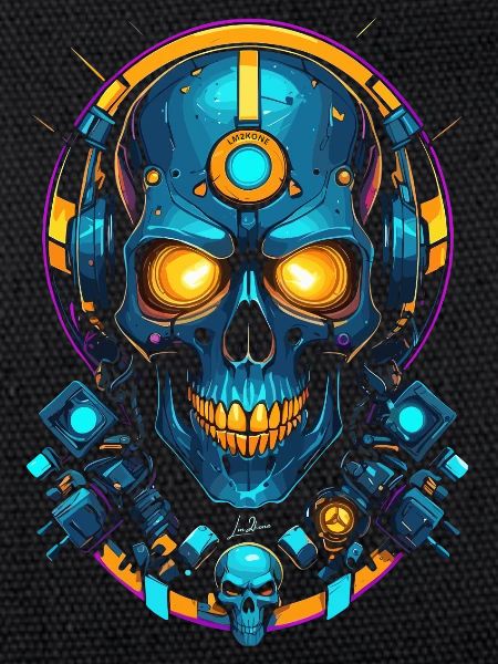 Futuristic blue gold skull