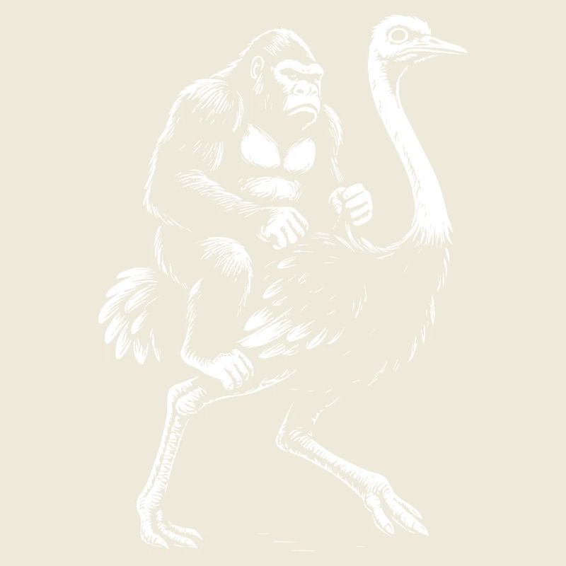Gorilla Riding a Ostrich Illustration