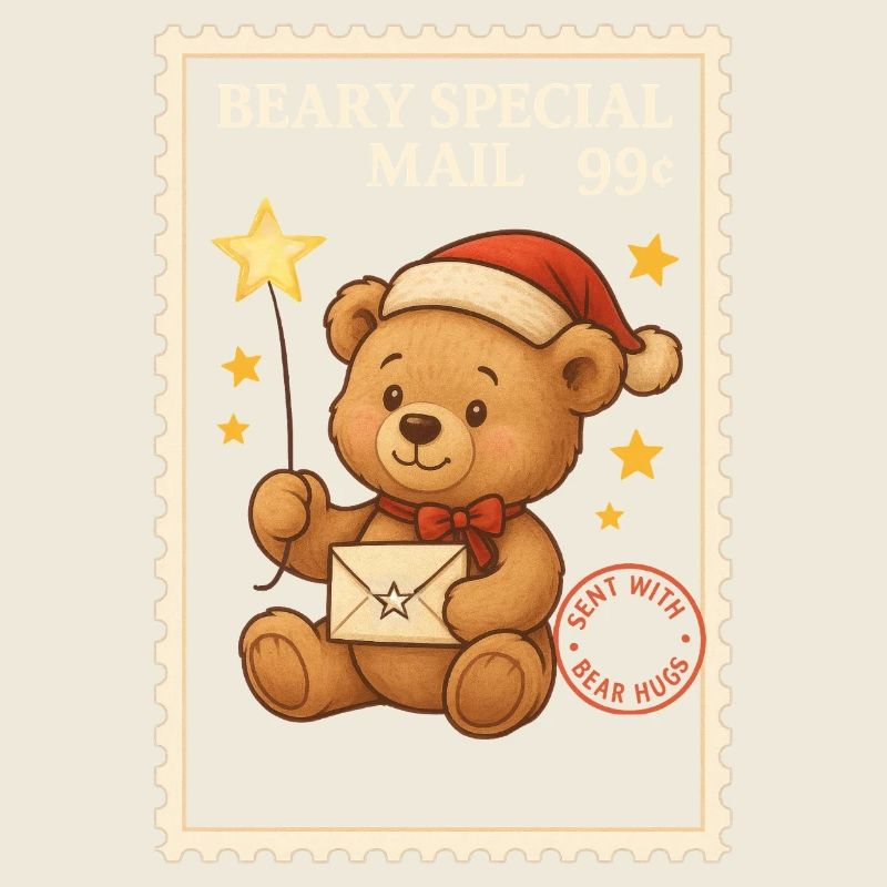 Courrier à baguette en forme de timbre postal de Noël en forme d’ours en peluche
