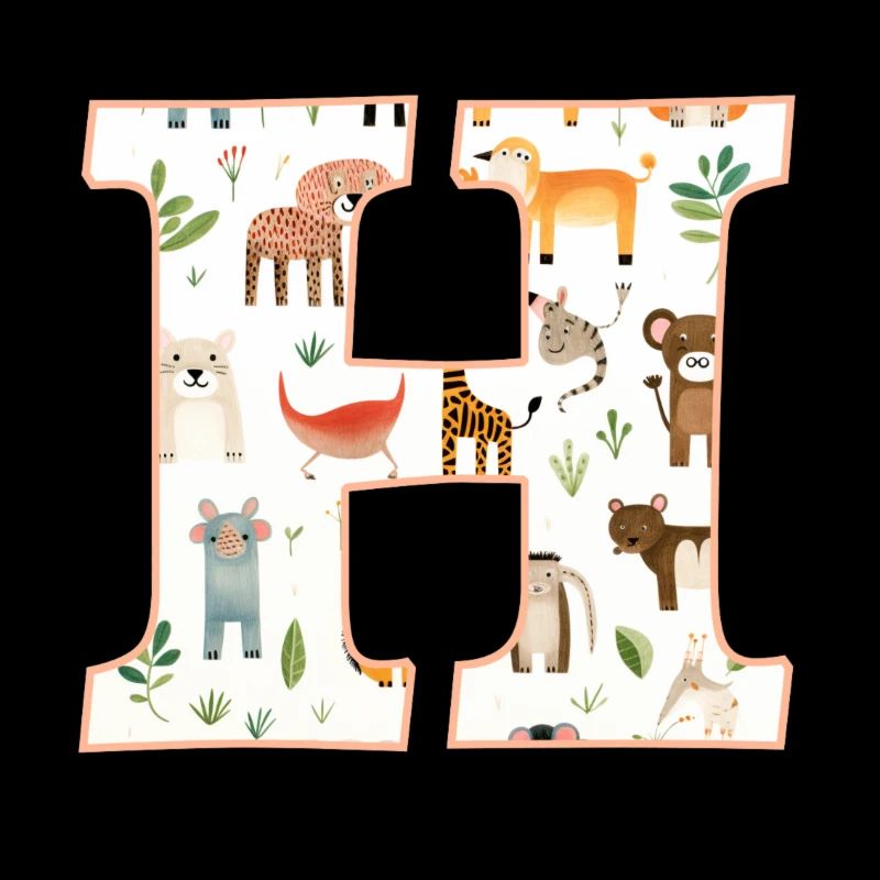 Letter H, Monogram, Animal Pattern