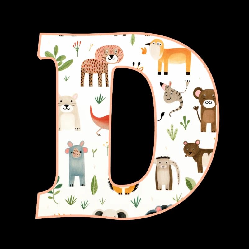 Letter D, Monogram, Animal Print