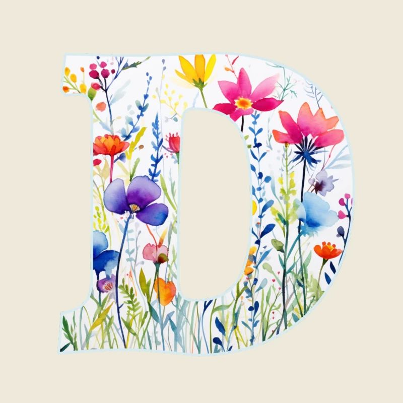Letter D, Monogram, Floral Pattern
