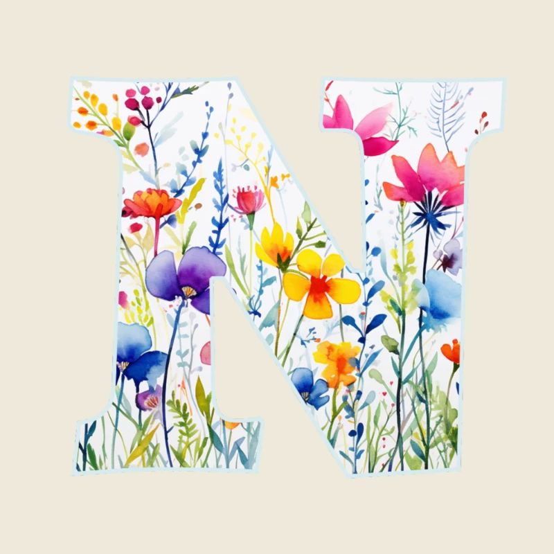 Buchstabe N, Monogramm, Blumenmuster