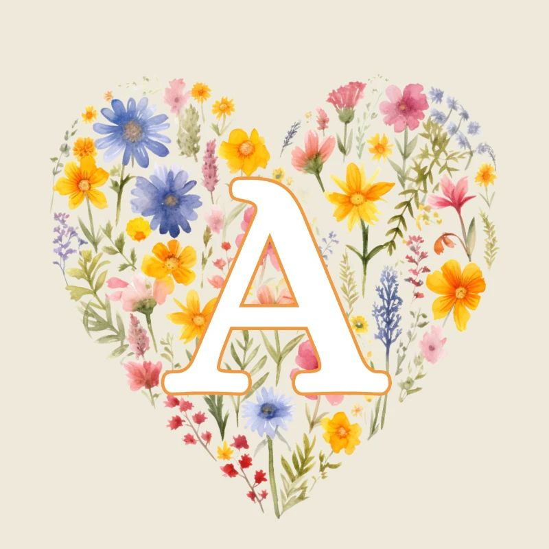 Letter A, Monogram, Heart Flowers