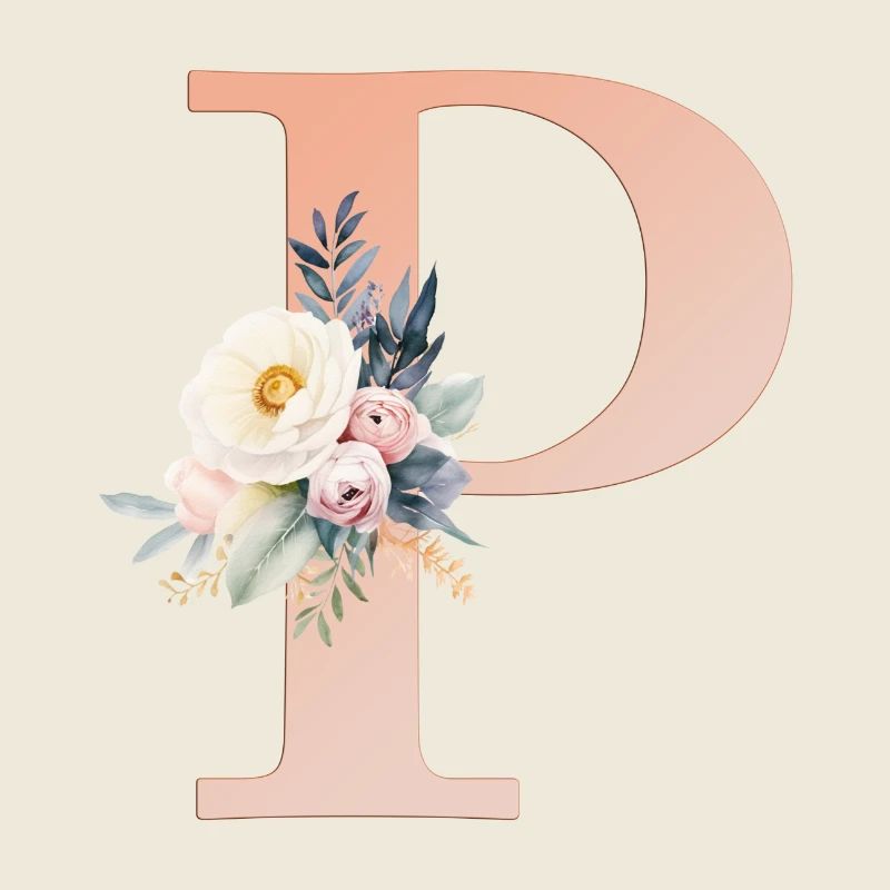 P monogramme, Floral, Boho