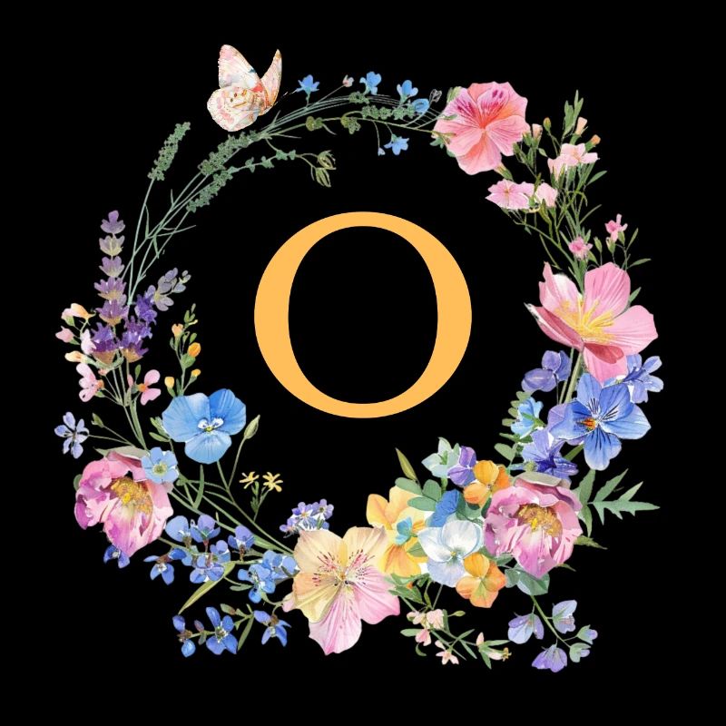 O Monogram Floral, Couronne de fleurs, personnalisable