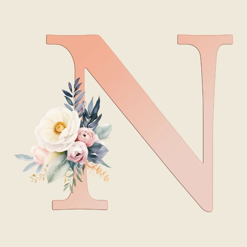 N Monogram, Floral, Boho