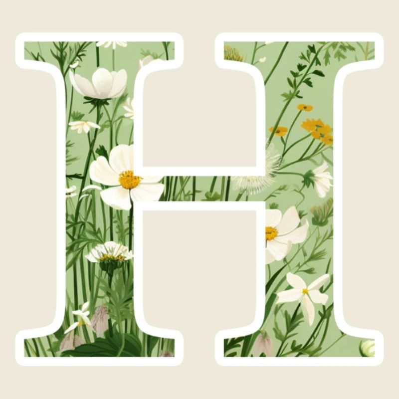 Letter H, Monogram, Floral Pattern