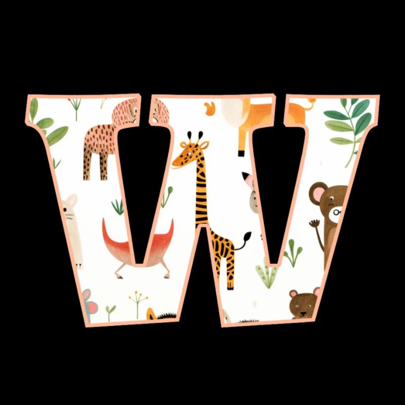 Buchstabe W, Monogramm, Tiermuster