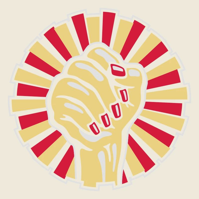 Geballte Faust einer Frau mit rot lackierten