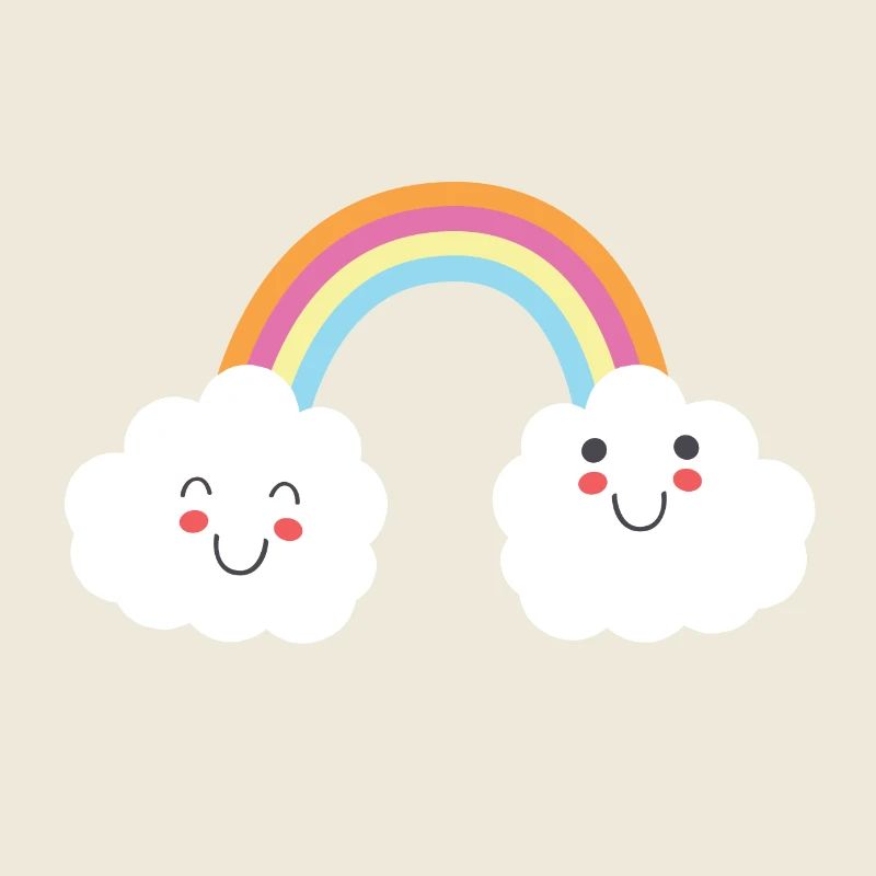 Happy smiling clouds with a rainbow