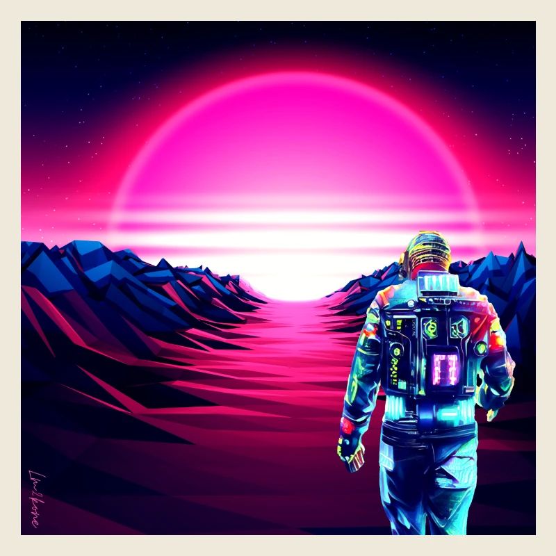 Astronaut Cyber Sunset Pink Gradient -