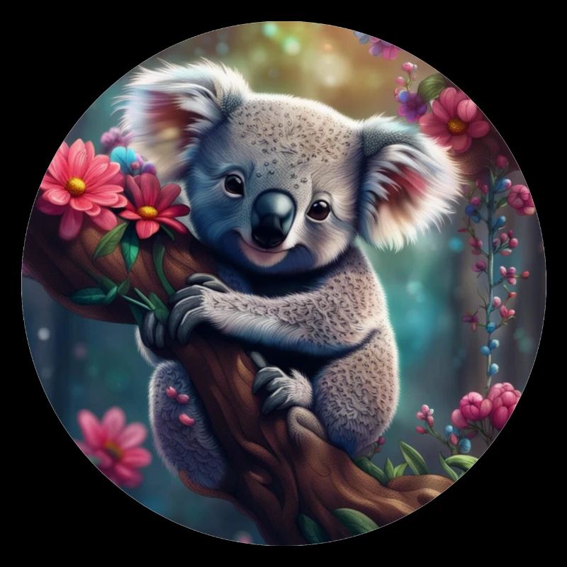 Koala ours mignon dans un arbre avec des fleurs