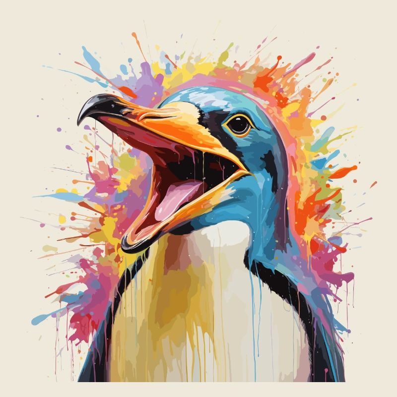 Pingouin dans une tourmente colorée