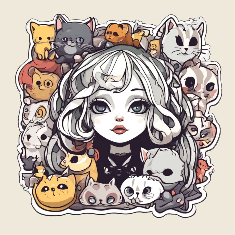Gothic-Mädchen und Katzen