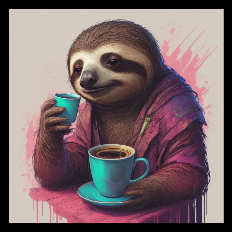 Sweet sleepy sloth drinking coffee