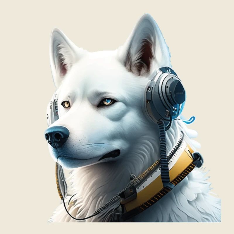 Stolzer Schäferhund mit futuristischen Kopfhörern