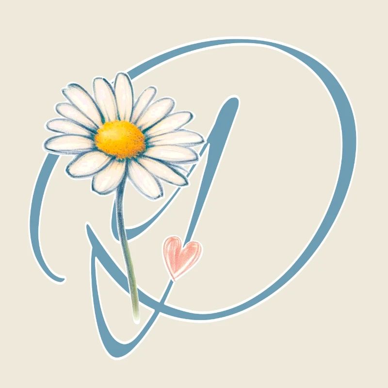 Letter D Daisy Heart