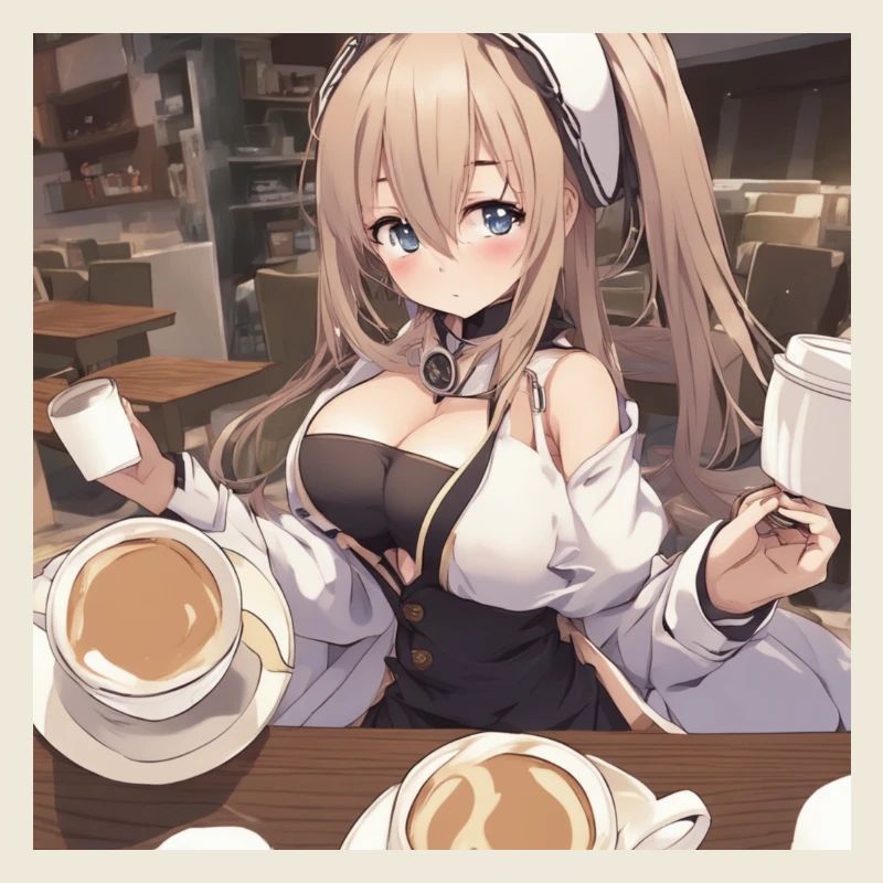 anime girl withe big boobs withe coffee