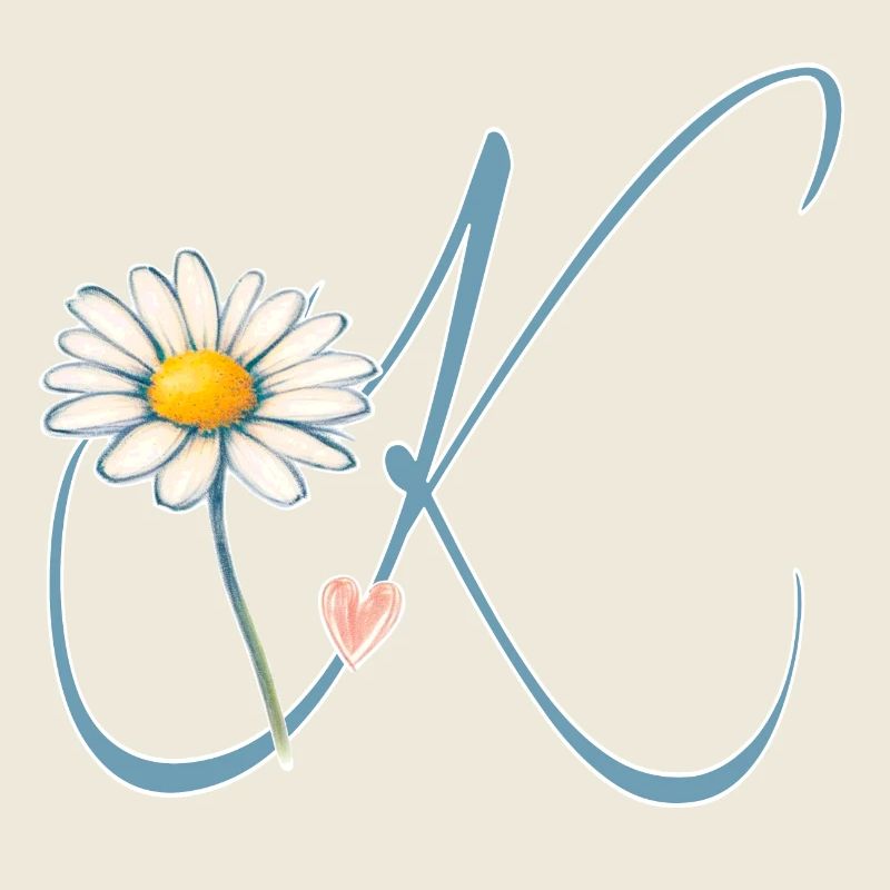 Letter K Daisy Heart