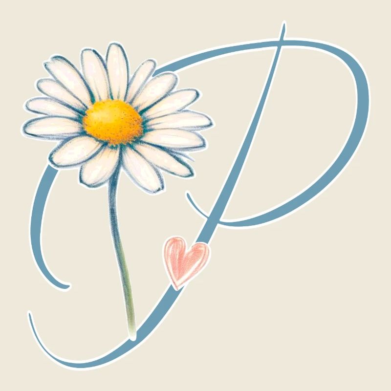 Letter P Daisy Heart