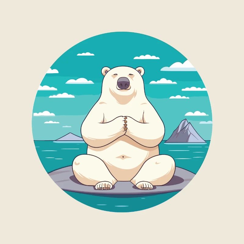 Polar Bear Cartoon Yoga Beach Summer Illustration