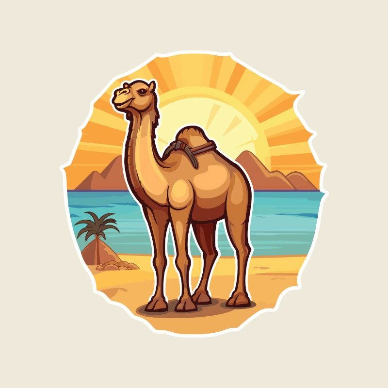 Camel Funny Cartoon Kawaii Beach Illustration