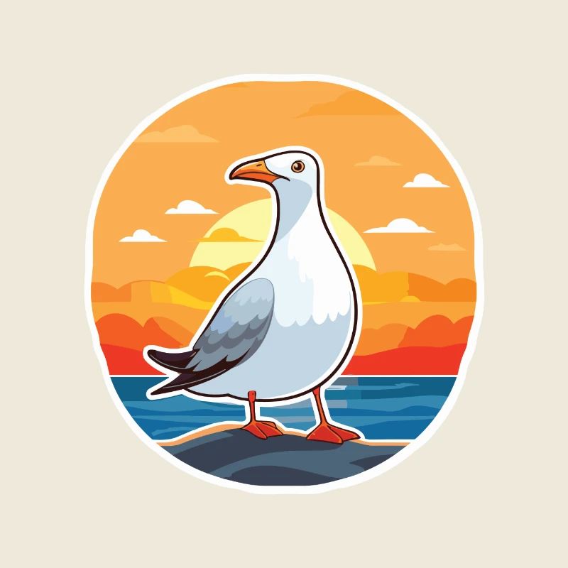 Mouette drôle de bande dessinée kawaii plage illustration