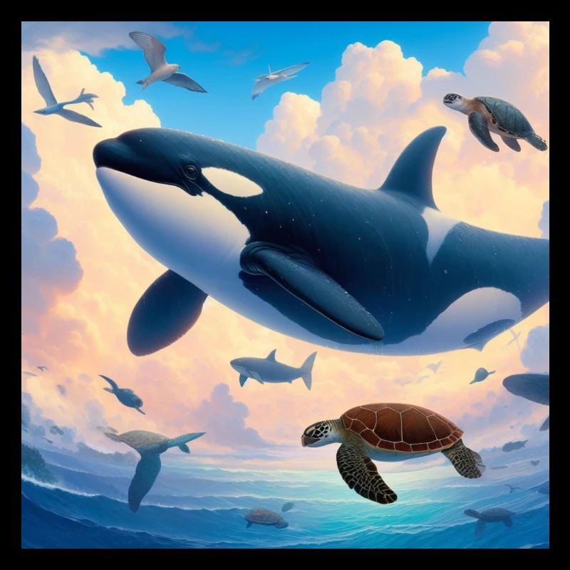 Orque et bébés tortues