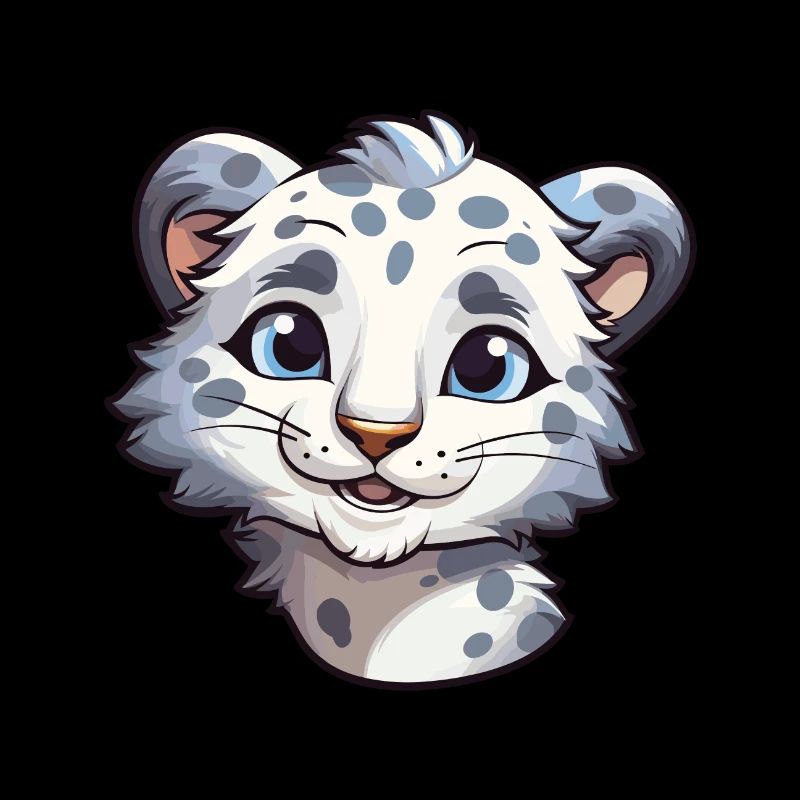 Léopard des neiges bébé chat dessin animé aquarelle Clipart