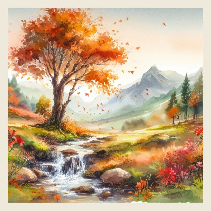 Ruhiger Bach in der Landschaft mit Baum