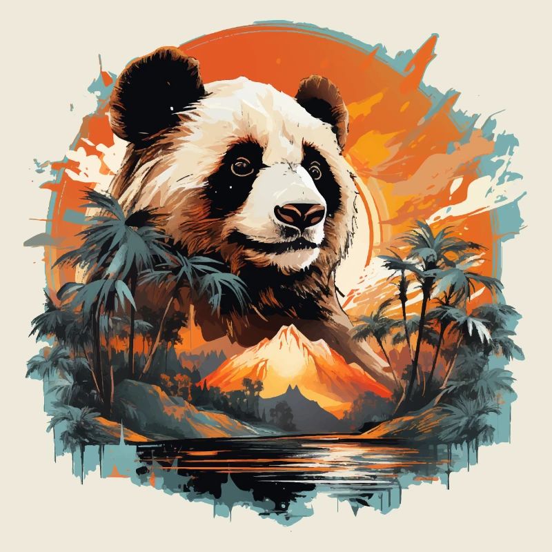 Panda Bear with Mountain & Palm Panda Design