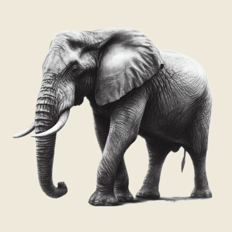 Drawn Big Gray Elephant