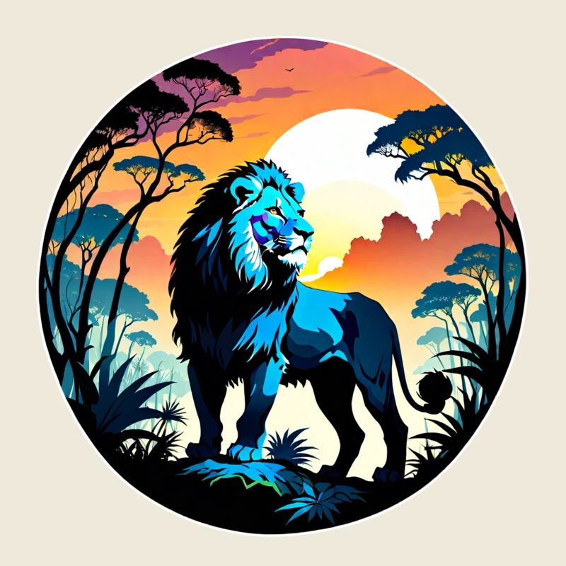 lion, lionceau et jungle