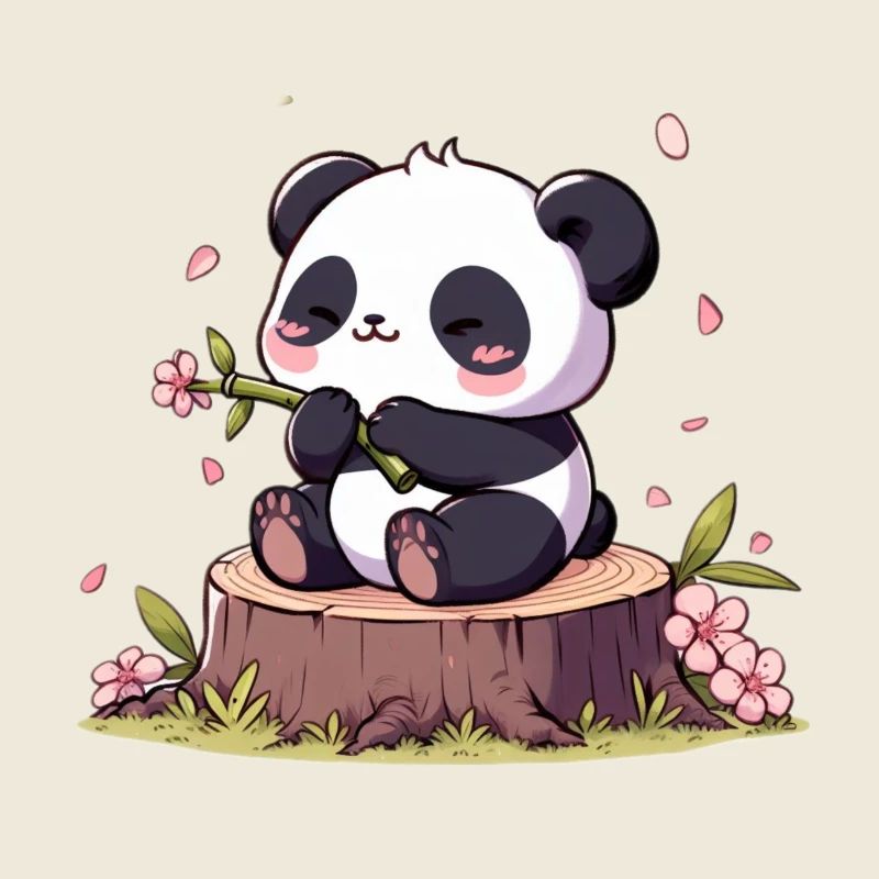 Panda on tree stump