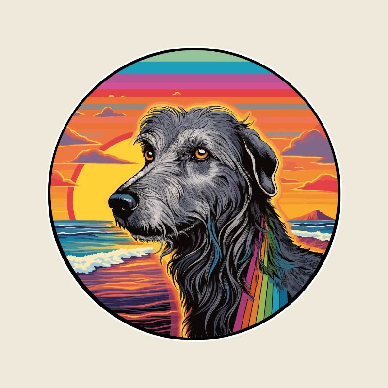 Scottish Deerhound Dog Breed Colorful Cartoon Wate