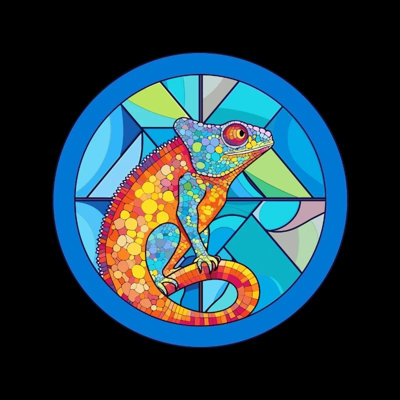 Caméléon vitrail coloré dessin animé Kawaii An