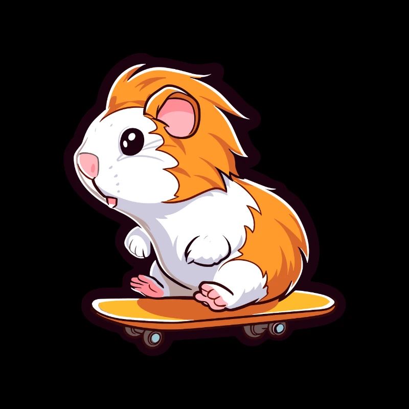 Cochon d’Inde Kawaii Cartoon Jouant Skateboard