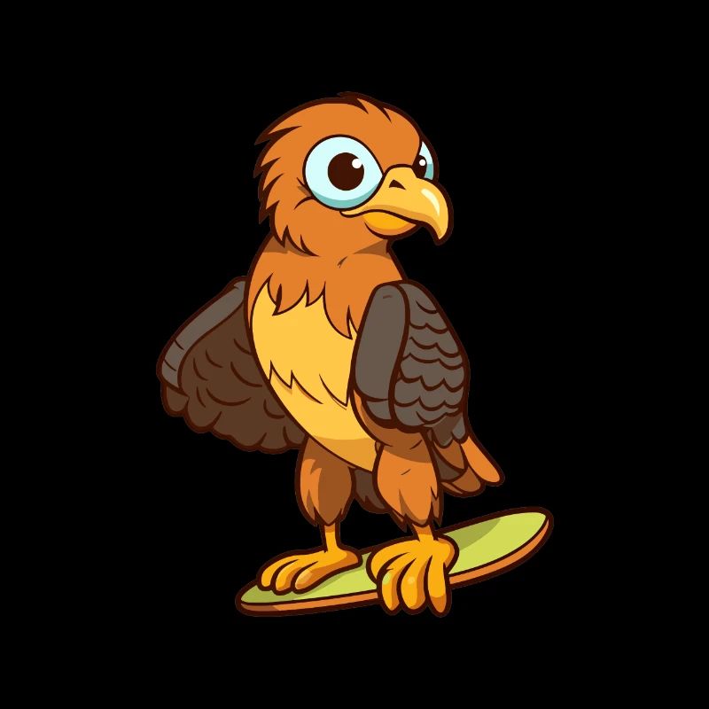 Funny Hawk Kawaii Cartoon Pet Playing Skateboard