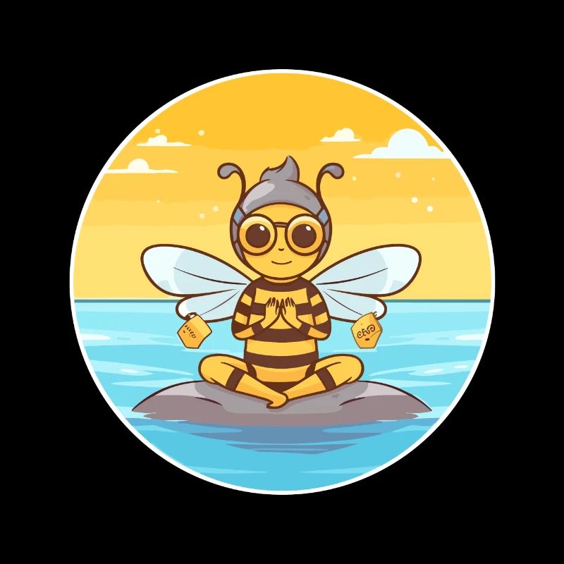 Bee Cartoon Yoga Beach Summer Illustration