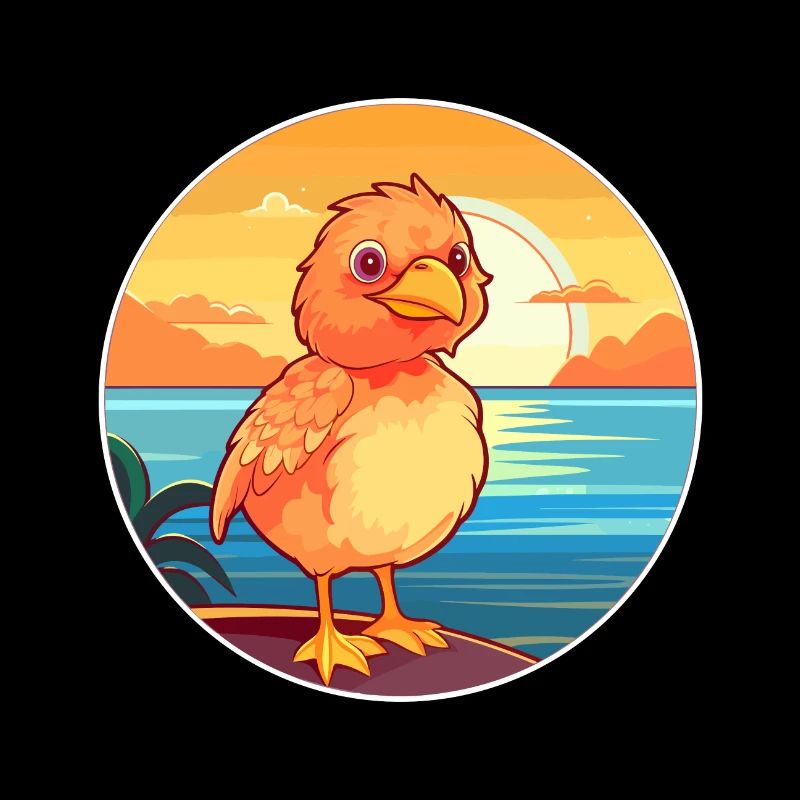 Poulet Drôle De Dessin Animé Kawaii Plage Illustration