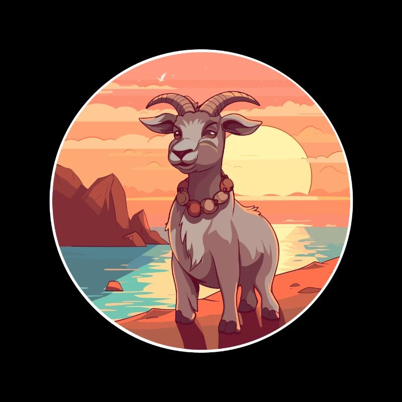 Chèvre Drôle Dessin Animé Kawaii Plage Illustration