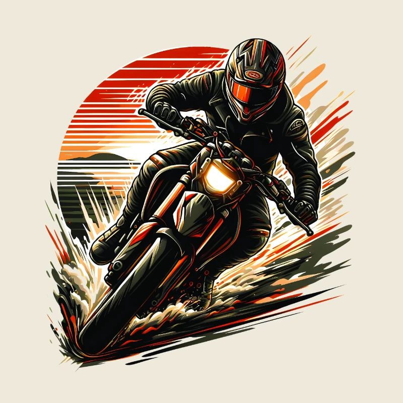 Motorradfahrer im Sonnenaufgang