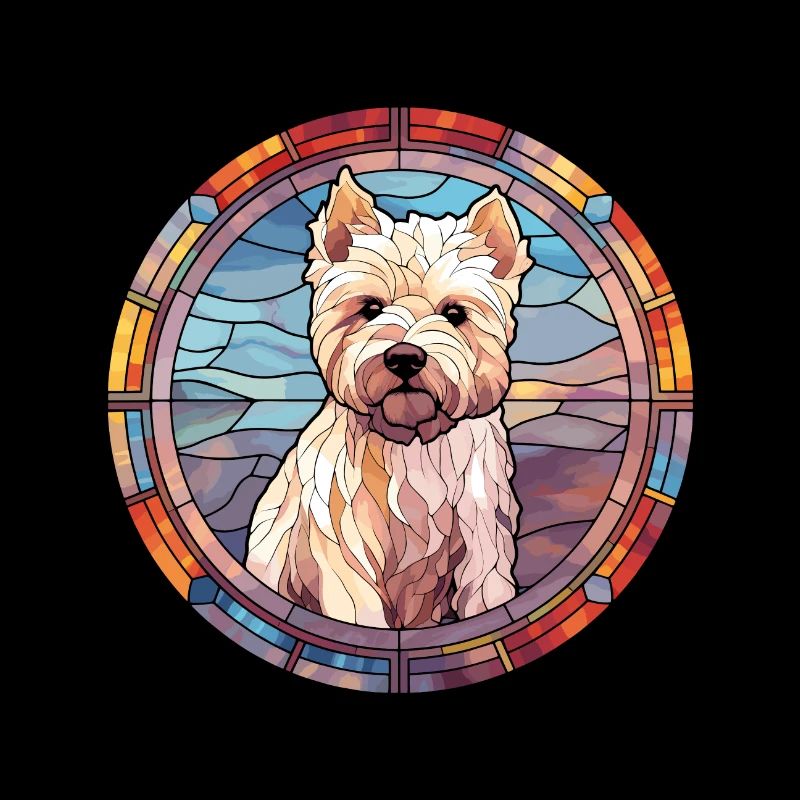 Westie chien race vitrail aquarelle colorée