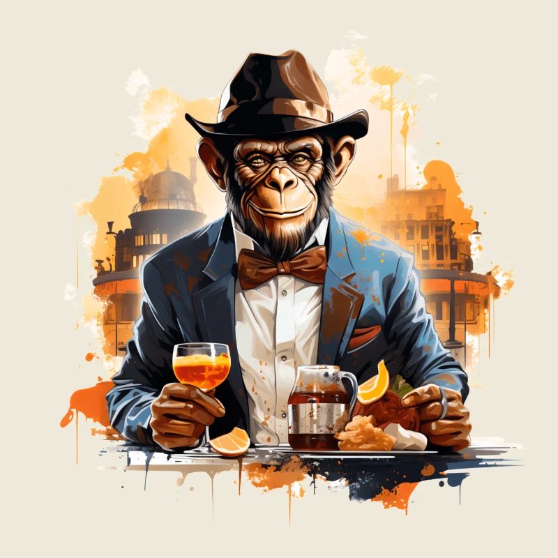 Singe d’affaires cool avec boisson chimpanzé