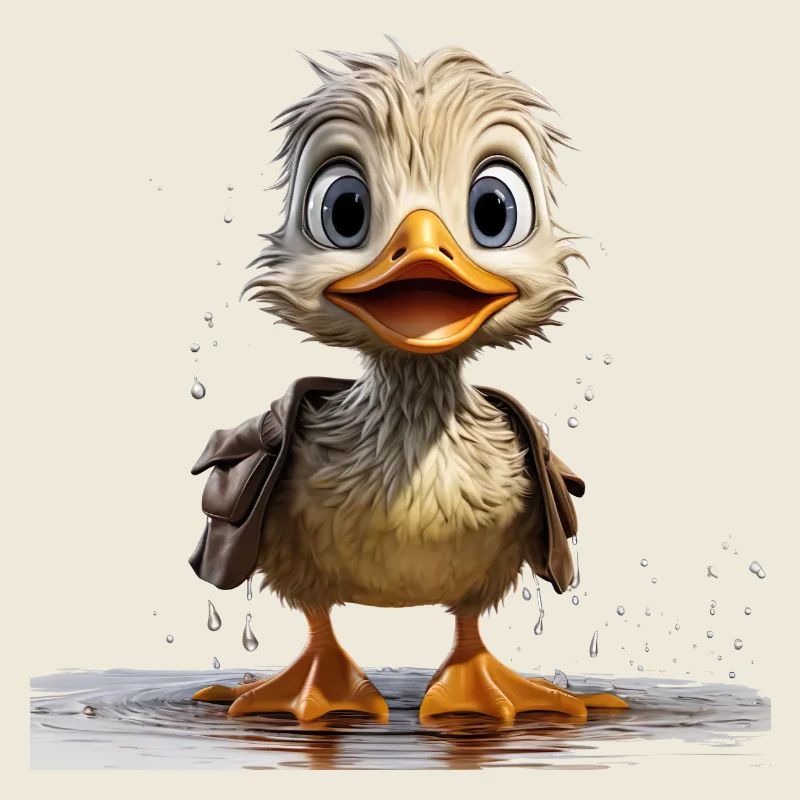 Funny duck soaking wet