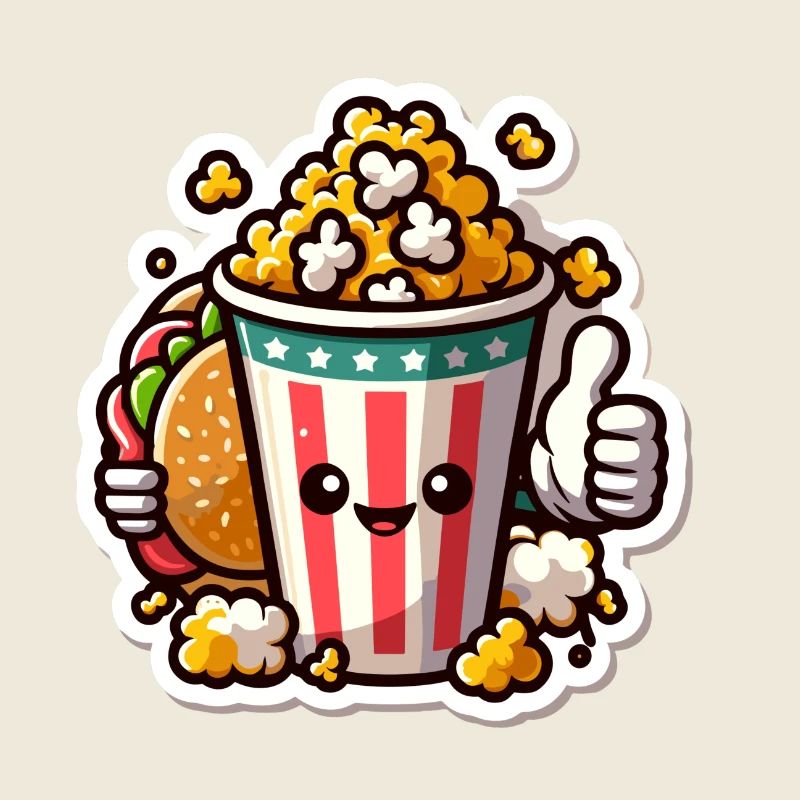 Happy Popcorn & Burger Sticker Design