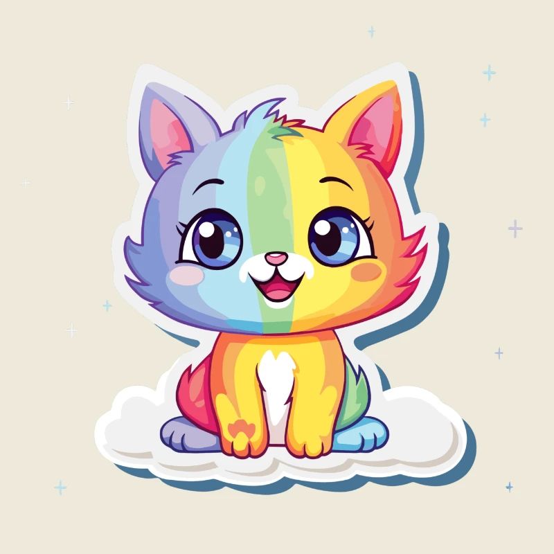 Art mignon de chaton arc-en-ciel | Décor de chambre d’enfant