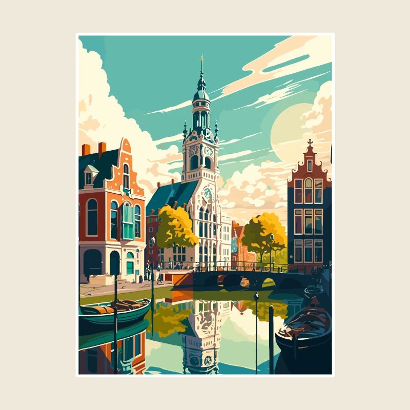 Leerdam Pays-Bas Vintage voyage affiche Souvenir